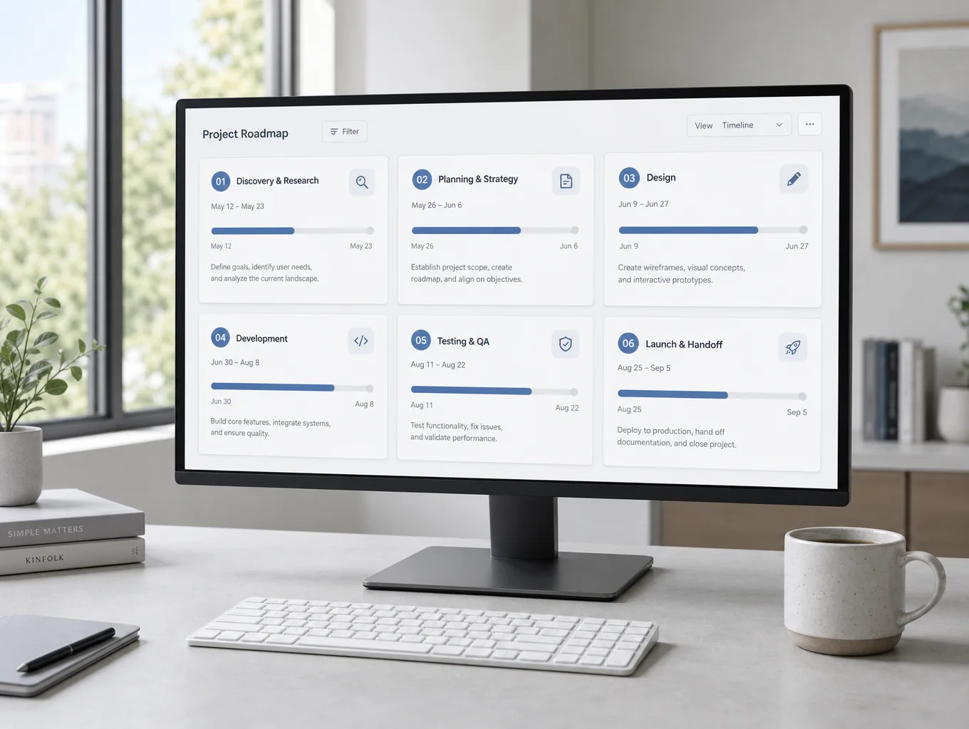 Professional project timeline display with high-resolution documentation